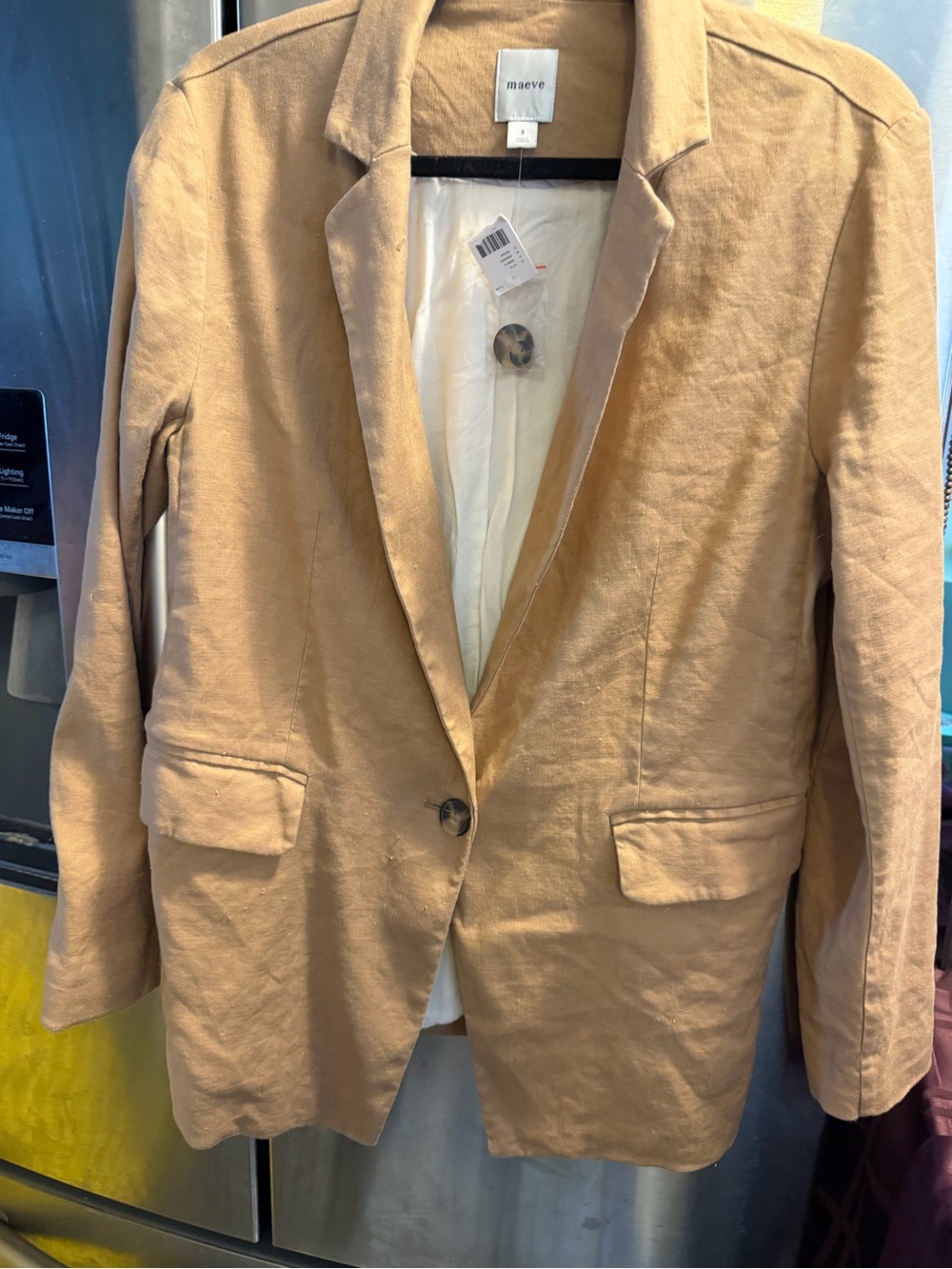 Maeve Tan Single-Button Linen Blazer